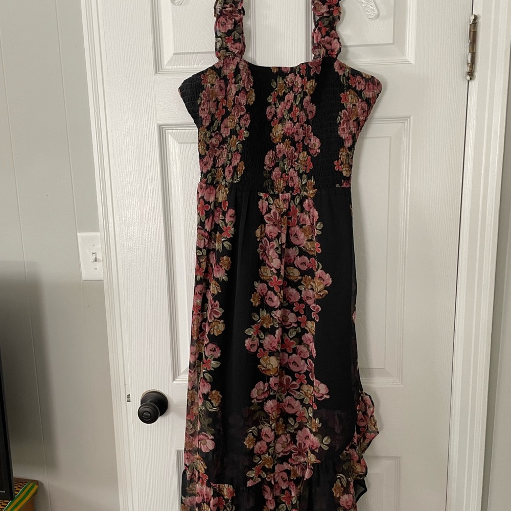 Maurices Black Floral Sundress with Pink and Green Accents